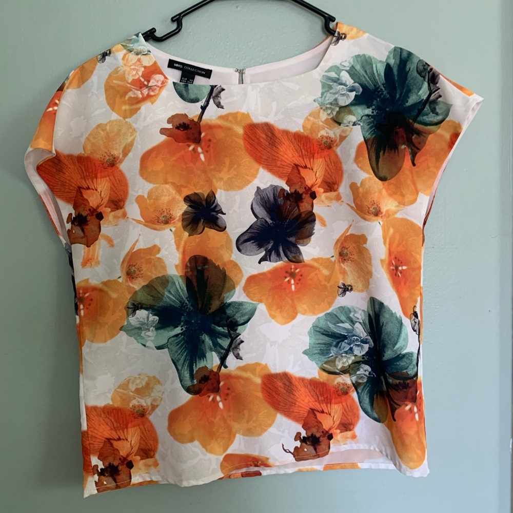 MNG Floral Print Women's Top - Orange and Green